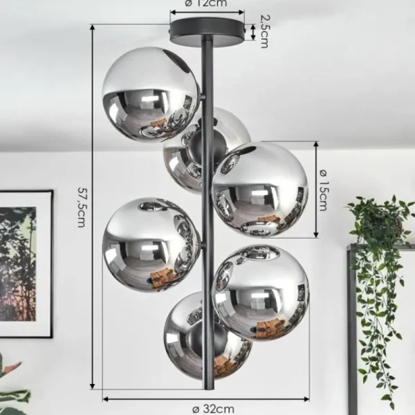 hofstein Gastor Plafonnier, Boule lumineuse Chrome, Fumé, 6 lumières* Lampes Modernes