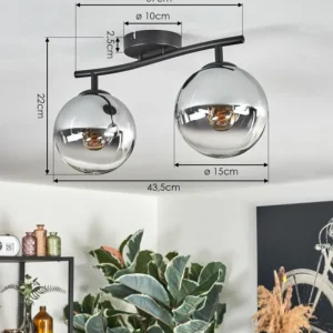 hofstein Gastor Plafonnier, Boule lumineuse Chrome, Clair, Fumé, 2 lumières* Lampes Modernes