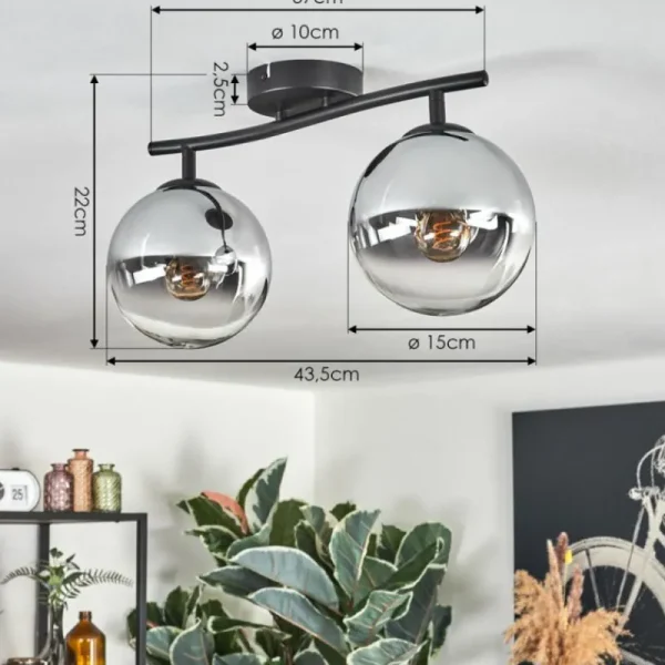hofstein Gastor Plafonnier, Boule lumineuse Chrome, Clair, Fumé, 2 lumières* Lampes Modernes