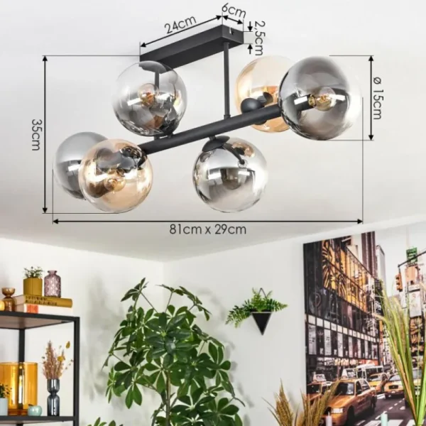hofstein Gastor Plafonnier, Boule lumineuse Ambre, Clair, Fumé, 6 lumières* Lampes Modernes