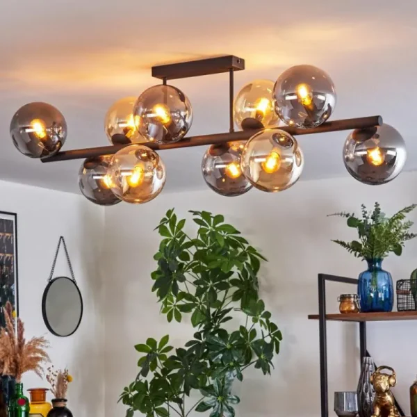 hofstein Gastor Plafonnier, Boule lumineuse Ambre, Fumé, 10 lumières* Lampes Modernes