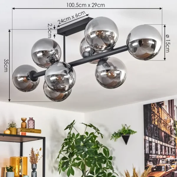 hofstein Gastor Plafonnier, Boule lumineuse Fumé, 8 lumières* Lampes Modernes