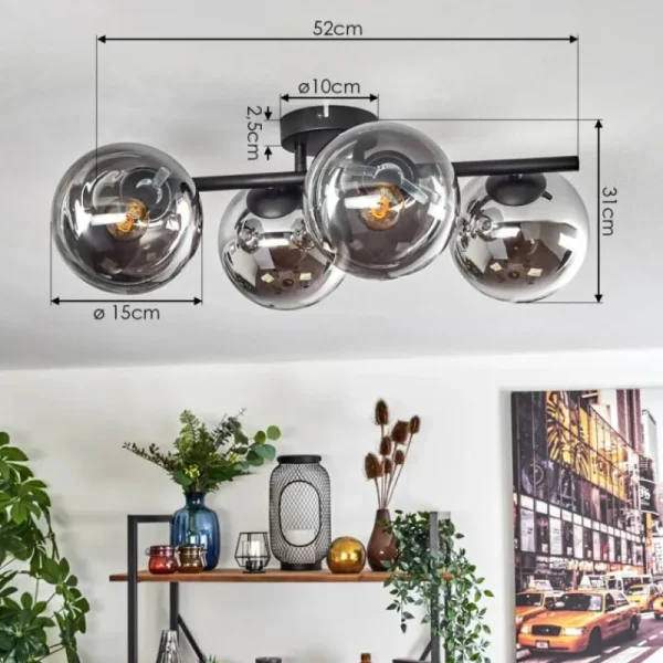 hofstein Gastor Plafonnier, Boule lumineuse Chrome, Clair, Fumé, 4 lumières* Lampes Modernes