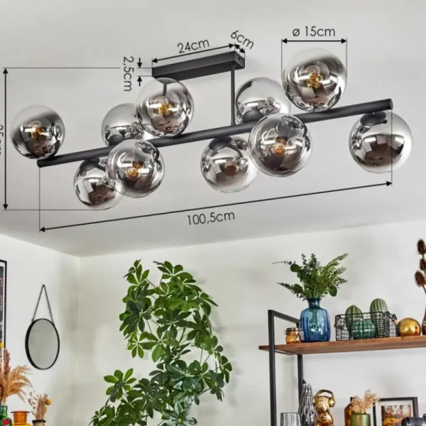 hofstein Gastor Plafonnier, Boule lumineuse Chrome, Clair, Fumé, 10 lumières* Lampes Modernes