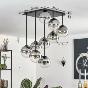 hofstein Gastor Plafonnier, Boule lumineuse Clair, Fumé, 9 lumières* Lampes Modernes
