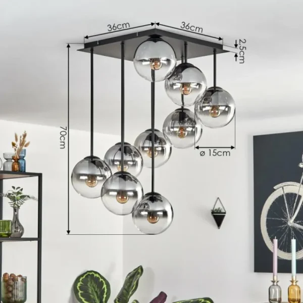 hofstein Gastor Plafonnier, Boule lumineuse Clair, Fumé, 9 lumières* Lampes Modernes