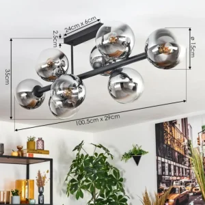 hofstein Gastor Plafonnier, Boule lumineuse Chrome, Clair, Fumé, 8 lumières* Lampes Modernes