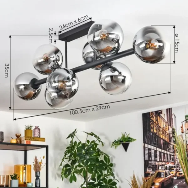 hofstein Gastor Plafonnier, Boule lumineuse Chrome, Clair, Fumé, 8 lumières* Lampes Modernes