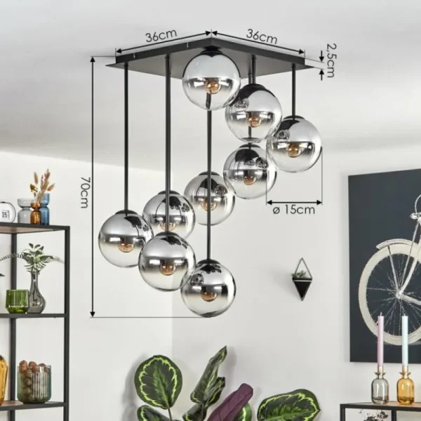 hofstein Gastor Plafonnier, Boule lumineuse Chrome, Clair, Fumé, 9 lumières* Lampes Modernes