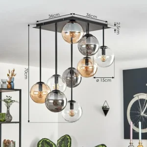 hofstein Gastor Plafonnier, Boule lumineuse Ambre, Clair, Fumé, 9 lumières* Lampes Modernes