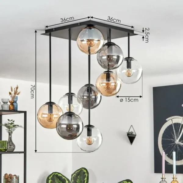 hofstein Gastor Plafonnier, Boule lumineuse Ambre, Clair, Fumé, 9 lumières* Lampes Modernes