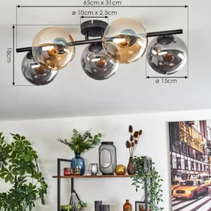 hofstein Gastor Plafonnier, Boule lumineuse Ambre, Fumé, 5 lumières* Lampes Modernes