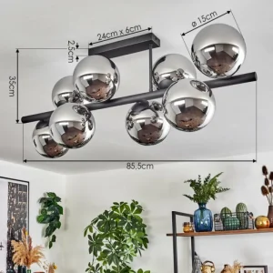 hofstein Gastor Plafonnier, Boule lumineuse Chrome, Fumé, 8 lumières* Lampes Modernes