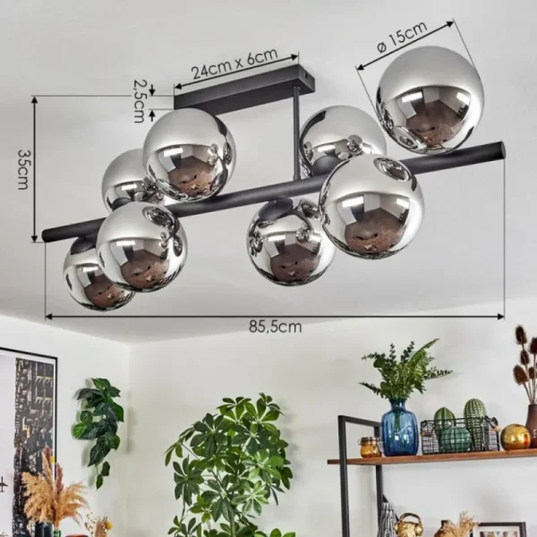 hofstein Gastor Plafonnier, Boule lumineuse Chrome, Fumé, 8 lumières* Lampes Modernes