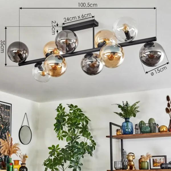 hofstein Gastor Plafonnier, Boule lumineuse Ambre, Clair, Fumé, 10 lumières* Lampes Modernes