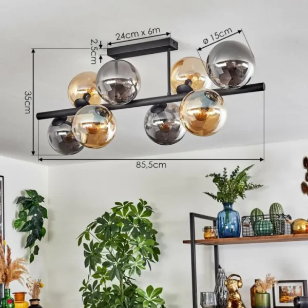 hofstein Gastor Plafonnier, Boule lumineuse Ambre, Fumé, 8 lumières* Lampes Modernes