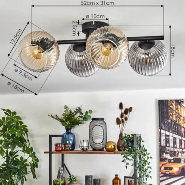 hofstein Gastor Plafonnier, Boule lumineuse Ambre, Clair, Fumé, 4 lumières* Lampes Modernes