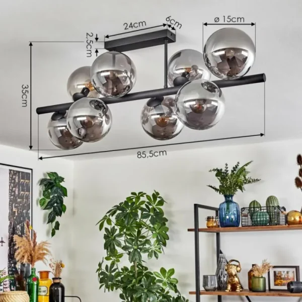 hofstein Gastor Plafonnier, Boule lumineuse Fumé, 8 lumières* Lampes Modernes