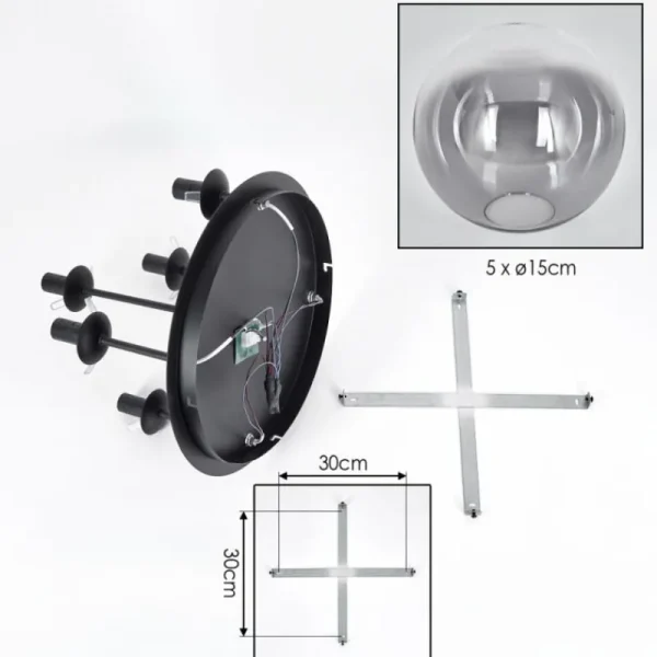 hofstein Gastor Plafonnier, Boule lumineuse 45 cm Clair, Fumé, 5 lumières* Lampes Modernes