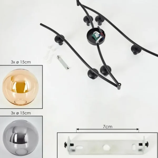 hofstein Gastor Plafonnier, Boule lumineuse Ambre, Fumé, 6 lumières* Lampes Modernes