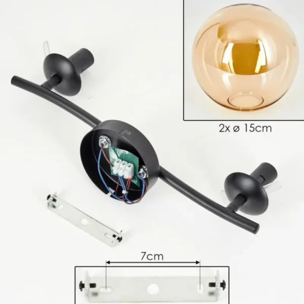 hofstein Gastor Plafonnier, Boule lumineuse Ambre, 2 lumières* Lampes En Verre