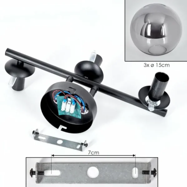 hofstein Gastor Plafonnier, Boule lumineuse Fumé, 3 lumières* Lampes Modernes
