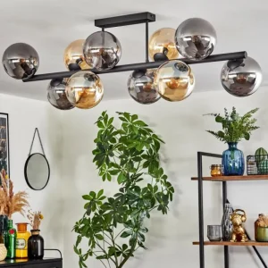 hofstein Gastor Plafonnier, Boule lumineuse Ambre, Fumé, 10 lumières* Lampes Modernes