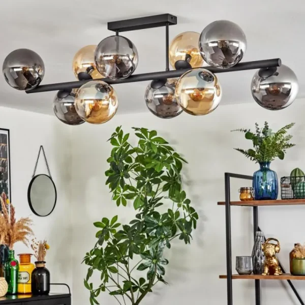 hofstein Gastor Plafonnier, Boule lumineuse Ambre, Fumé, 10 lumières* Lampes Modernes