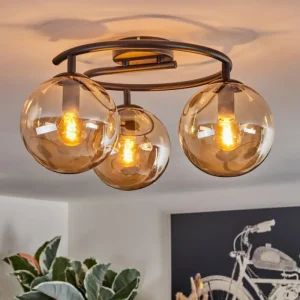 hofstein Gastor Plafonnier, Boule lumineuse Ambre, 3 lumières* Lampes En Verre