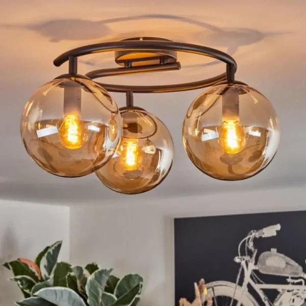 hofstein Gastor Plafonnier, Boule lumineuse Ambre, 3 lumières* Lampes En Verre