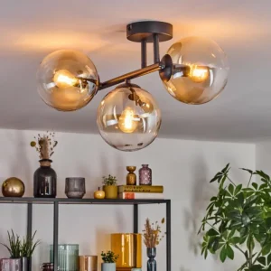 hofstein Gastor Plafonnier, Boule lumineuse Ambre, Clair, 3 lumières* Lampes En Verre