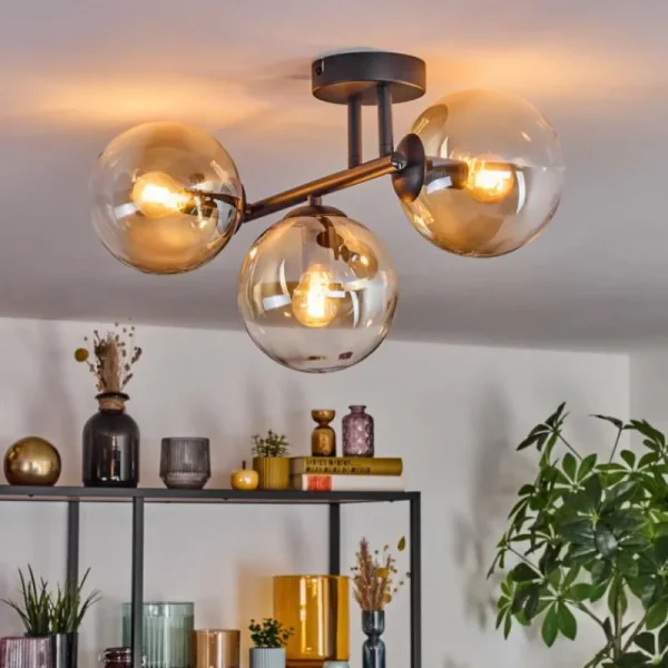 hofstein Gastor Plafonnier, Boule lumineuse Ambre, Clair, 3 lumières* Lampes En Verre