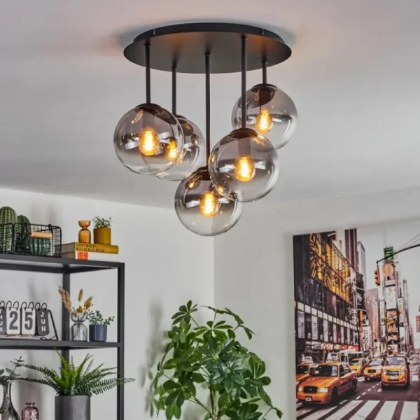 hofstein Gastor Plafonnier, Boule lumineuse 45 cm Clair, Fumé, 5 lumières* Lampes Modernes