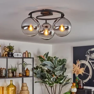 hofstein Gastor Plafonnier, Boule lumineuse 37 cm Chrome, Clair, Fumé, 3 lumières* Lampes Modernes