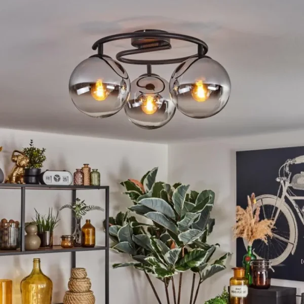 hofstein Gastor Plafonnier, Boule lumineuse 37 cm Chrome, Clair, Fumé, 3 lumières* Lampes Modernes