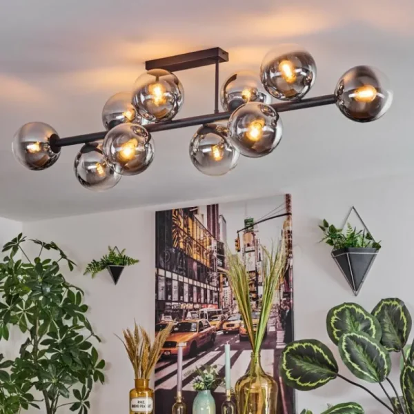 hofstein Gastor Plafonnier, Boule lumineuse Chrome, Clair, Fumé, 10 lumières* Lampes Modernes