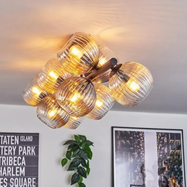 hofstein Gastor Plafonnier, Boule lumineuse Ambre, Clair, Fumé, 10 lumières* Lampes Modernes