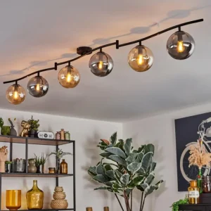 hofstein Gastor Plafonnier, Boule lumineuse Ambre, Fumé, 6 lumières* Lampes Modernes