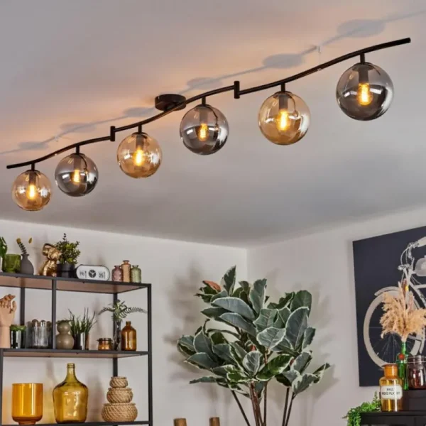 hofstein Gastor Plafonnier, Boule lumineuse Ambre, Fumé, 6 lumières* Lampes Modernes
