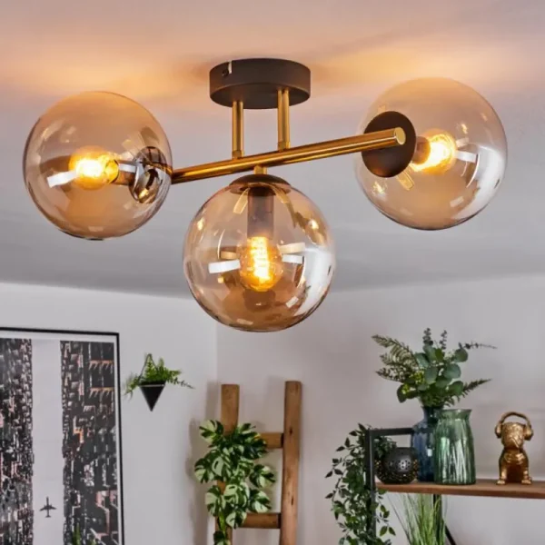 hofstein Gastor Plafonnier, Boule lumineuse 42 cm Or, Noir, 3 lumières* Lampes En Verre