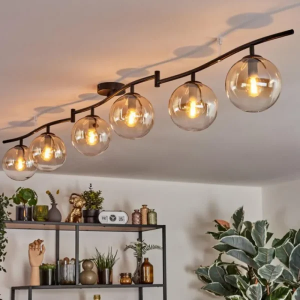 hofstein Gastor Plafonnier, Boule lumineuse Ambre, Clair, 6 lumières* Lampes En Verre