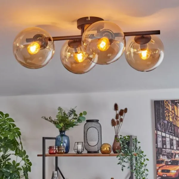 hofstein Gastor Plafonnier, Boule lumineuse Ambre, 4 lumières* Lampes En Verre