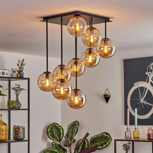 hofstein Gastor Plafonnier, Boule lumineuse Ambre, 9 lumières* Lampes En Verre
