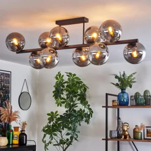 hofstein Gastor Plafonnier, Boule lumineuse Fumé, 10 lumières* Lampes Modernes