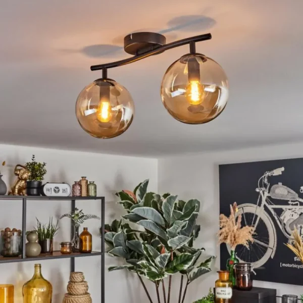 hofstein Gastor Plafonnier, Boule lumineuse Ambre, 2 lumières* Lampes En Verre