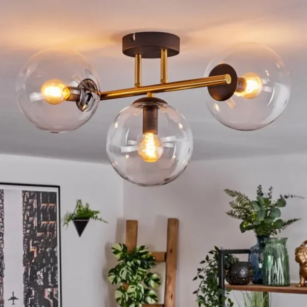 hofstein Gastor Plafonnier, Boule lumineuse 42 cm Or, Noir, 3 lumières* Lampes En Verre