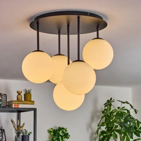 hofstein Gastor Plafonnier, Boule lumineuse 45 cm Blanc, 5 lumières* Lampes En Verre