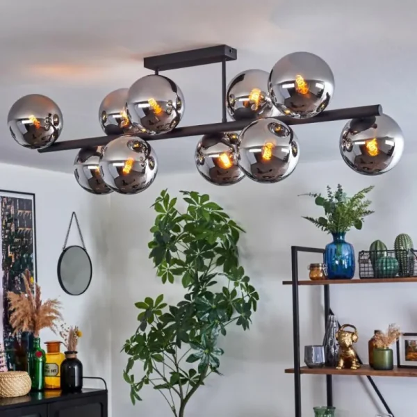 hofstein Gastor Plafonnier, Boule lumineuse Chrome, Fumé, 10 lumières* Lampes Modernes
