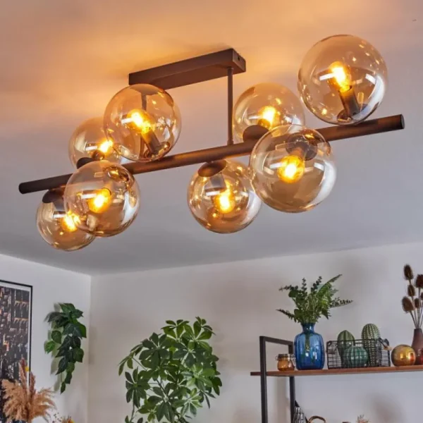 hofstein Gastor Plafonnier, Boule lumineuse Ambre, 8 lumières* Lampes En Verre
