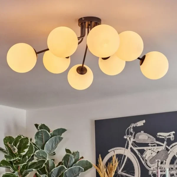 hofstein Gastor Plafonnier, Boule lumineuse 87 cm Blanc, 8 lumières* Lampes En Verre